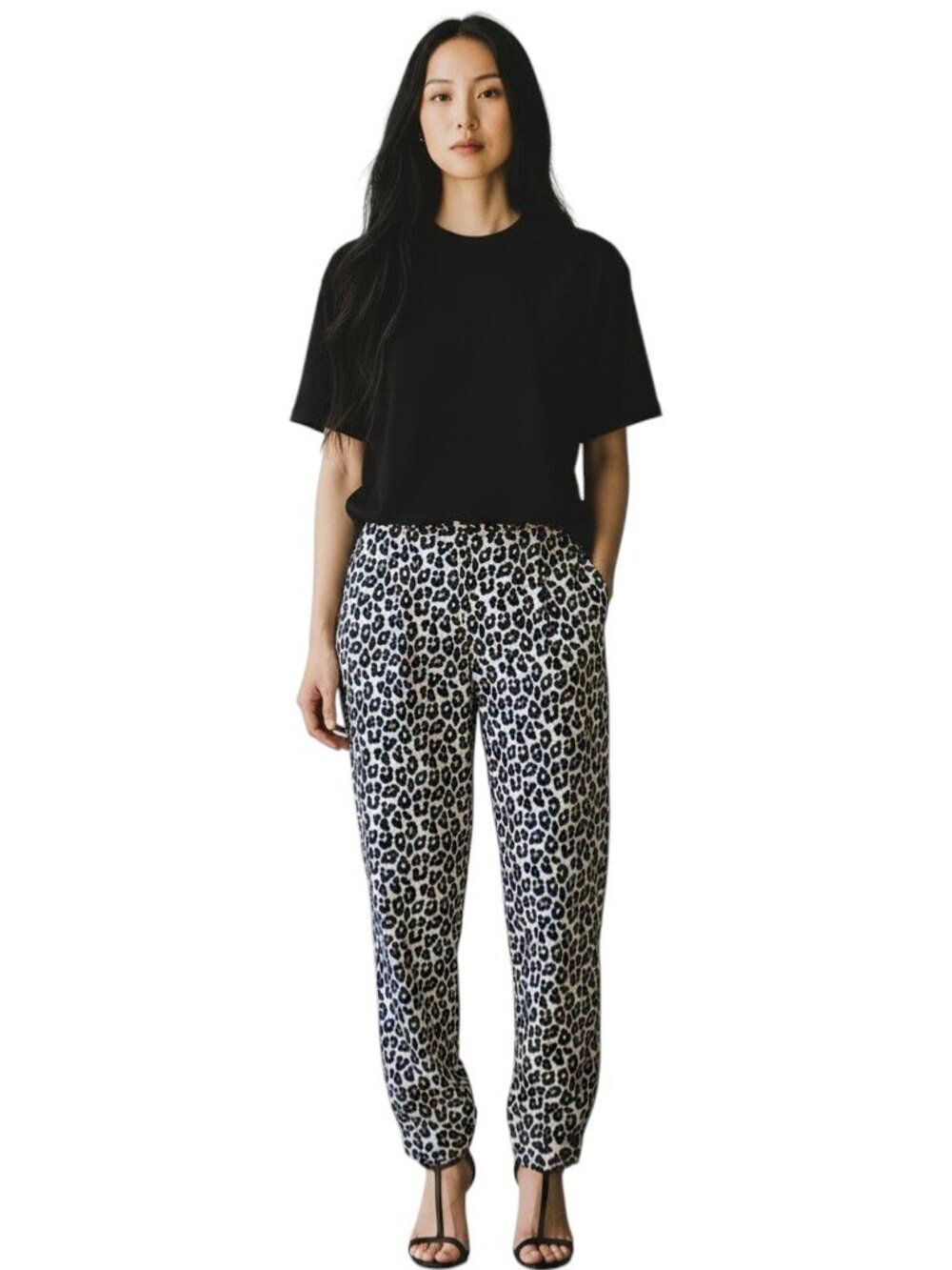 3.1 Phillip Lim Silk Leopard Print Pull On Jogger Pants Ivory Black Tan Size 4